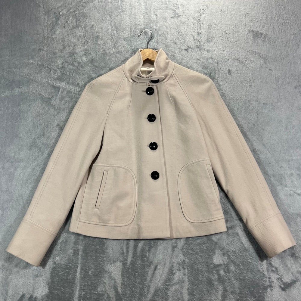 Banana Republic Peacoat Womens XS Beige Wool Stretch Solid Mock Neck Fall 2007